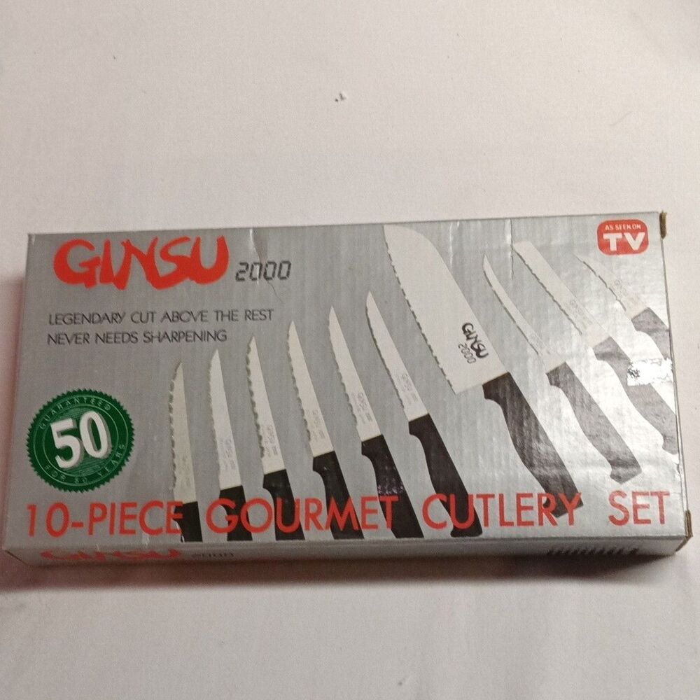 VINTAGE ASseenONTV Ginsu 2000 10-Piece Knife Set Stainless Steel,  Serrated 11in